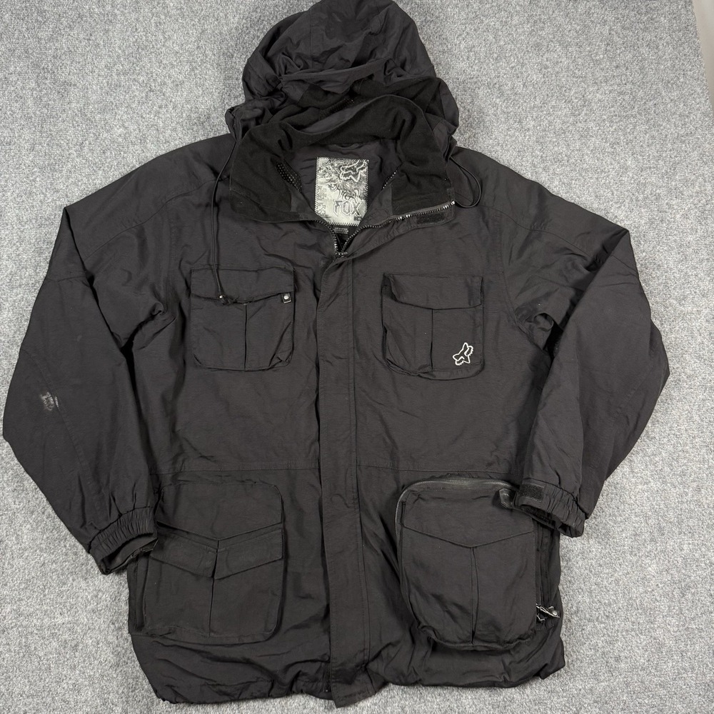 🏍️ Vintage Fox Racing BC3 Mens Large Waterproof Hooded Parka Moto Jacket Black
